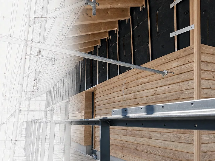 Holzfassade mit sichtbarer Unterkonstruktion